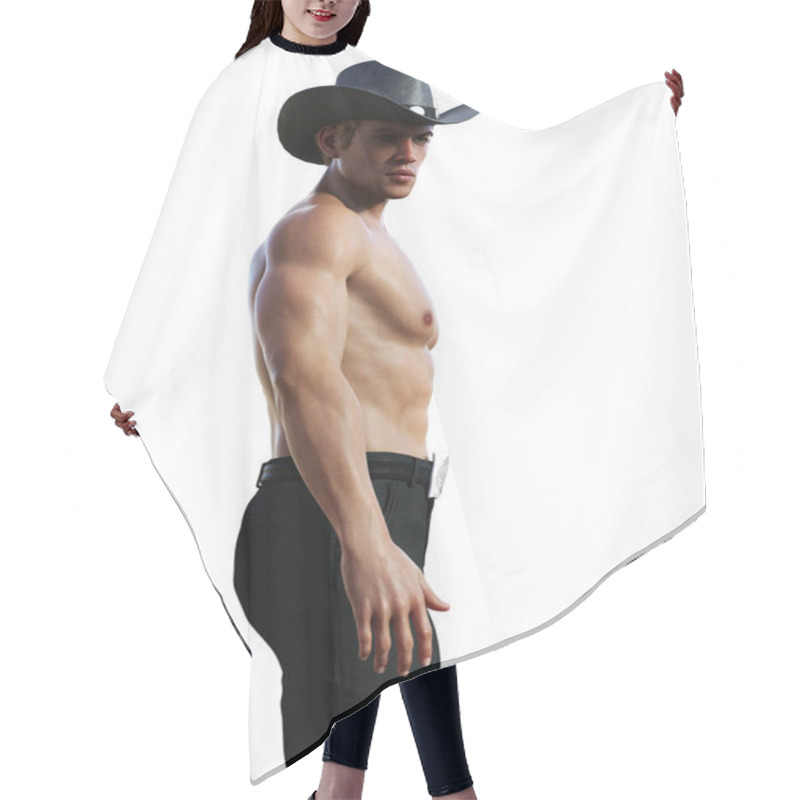 Personality  Shirtless Cowboy In Hat Standing Side View Illustration Hair Cutting Cape