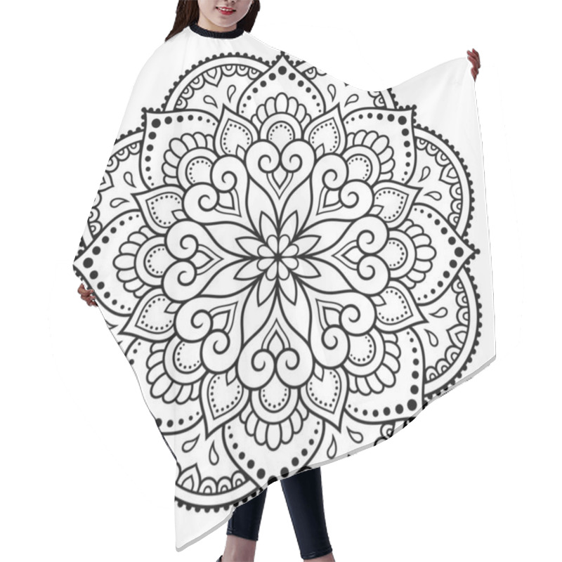 Personality  Circular Pattern In Form Of Mandala With Flower For Henna, Mehndi, Tattoo, Decoration. Decorative Ornament In Ethnic Oriental Style. Outline Doodle Hand Draw Vector Illustration. Hair Cutting Cape