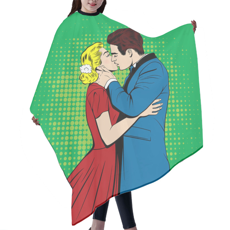 Personality  Vector Kissing Couple In The Pop Art Comics Style Hair Cutting Cape