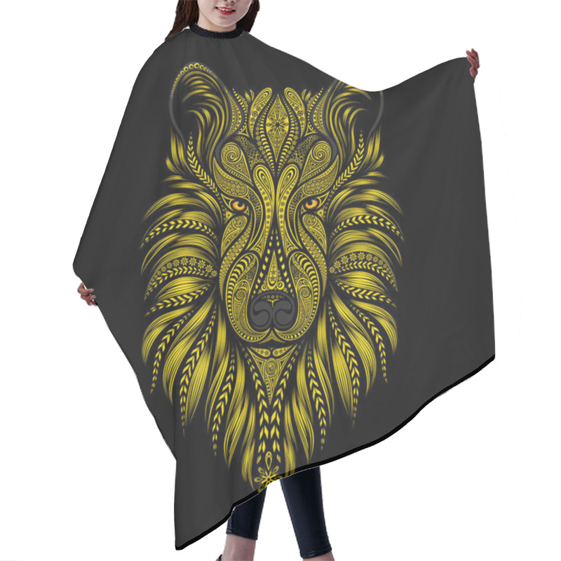 Personality  Yellow Vector Dog Of Beautiful Patterns On A Black Background. Symbol Of Chinese New Year 2018. Hair Cutting Cape