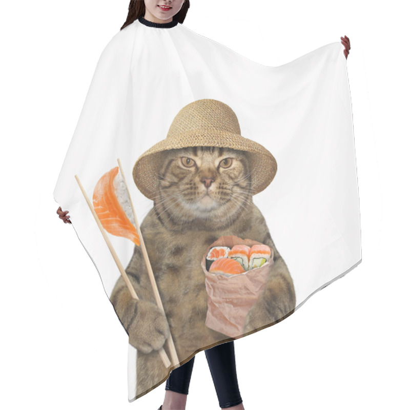 Personality  Cat With Sushi And Chopsticks 2 Hair Cutting Cape