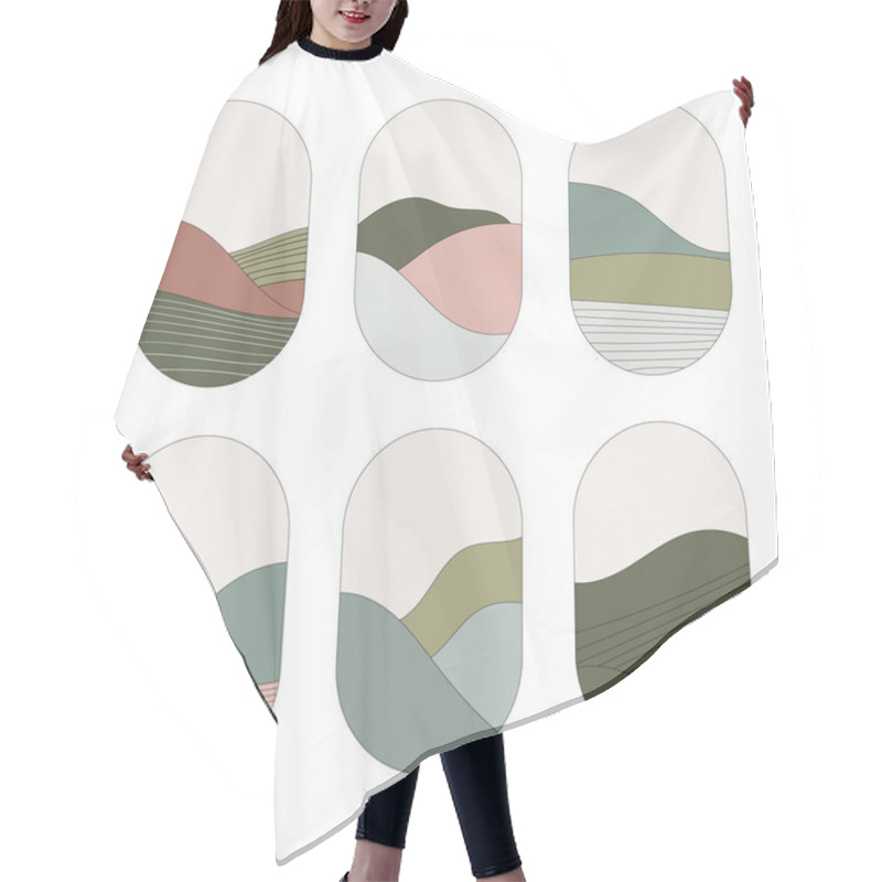 Personality  A Stylish Set Of Oval Compositions With Abstract Stripes And Soft Shapes Symbolizing Hills And Waves. Warm, Natural Tones Create A Modern And Calm Look. Hair Cutting Cape