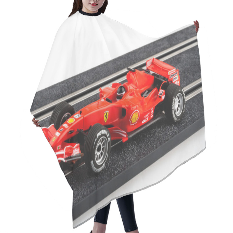 Personality  Slot Car Racing Track With Red Formula One Car Hair Cutting Cape