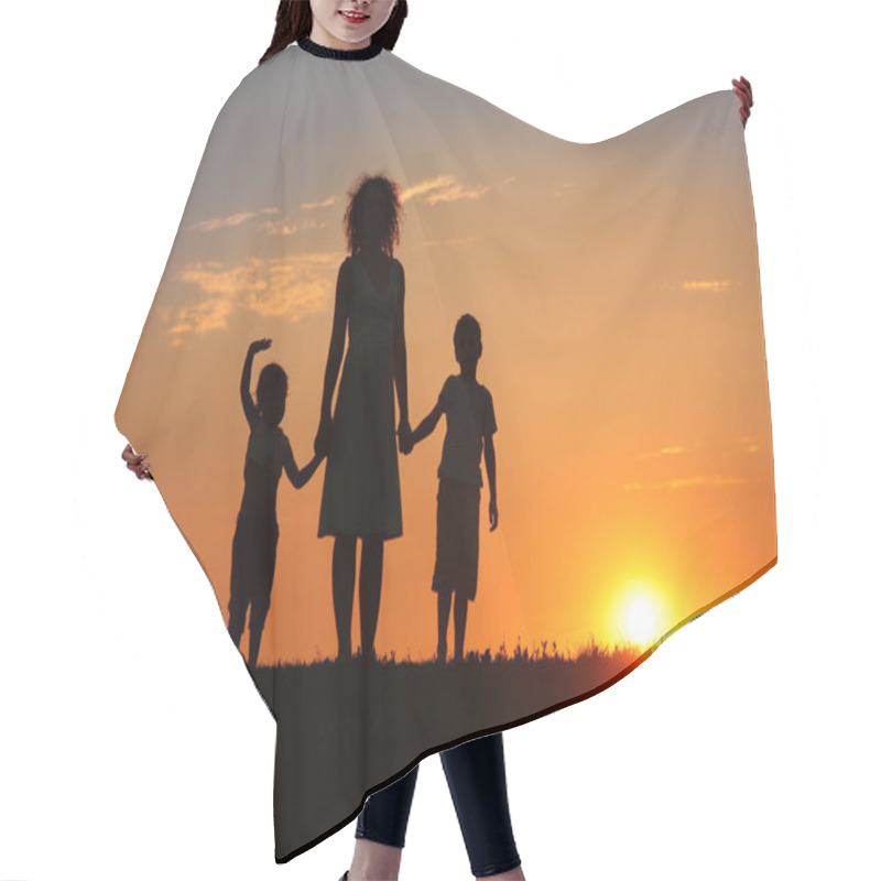 Personality  Mother And Children On Sunset Hair Cutting Cape