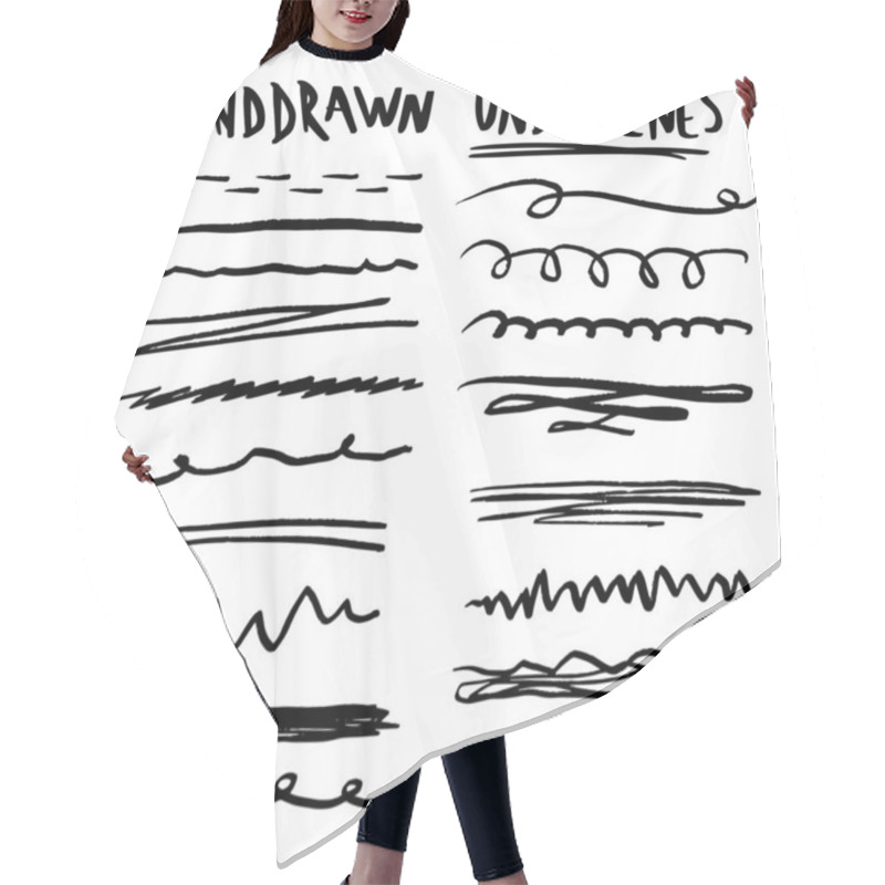 Personality  Handmade Collection Set Of Underline Strokes In Marker Brush Doodle Style Various Shapes Hair Cutting Cape