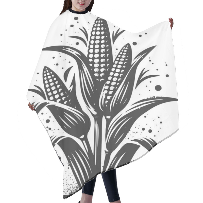 Personality  Stencil Drawing Big Corn Harvest Stencil With Splashes And Blots Hair Cutting Cape