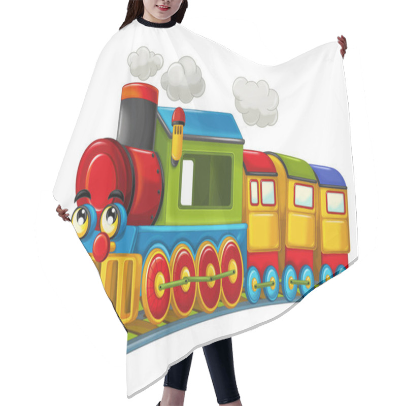 Personality  Cartoon Funny And Happy Looking Steam Train - Isolated - Vector Illustration For Children Hair Cutting Cape