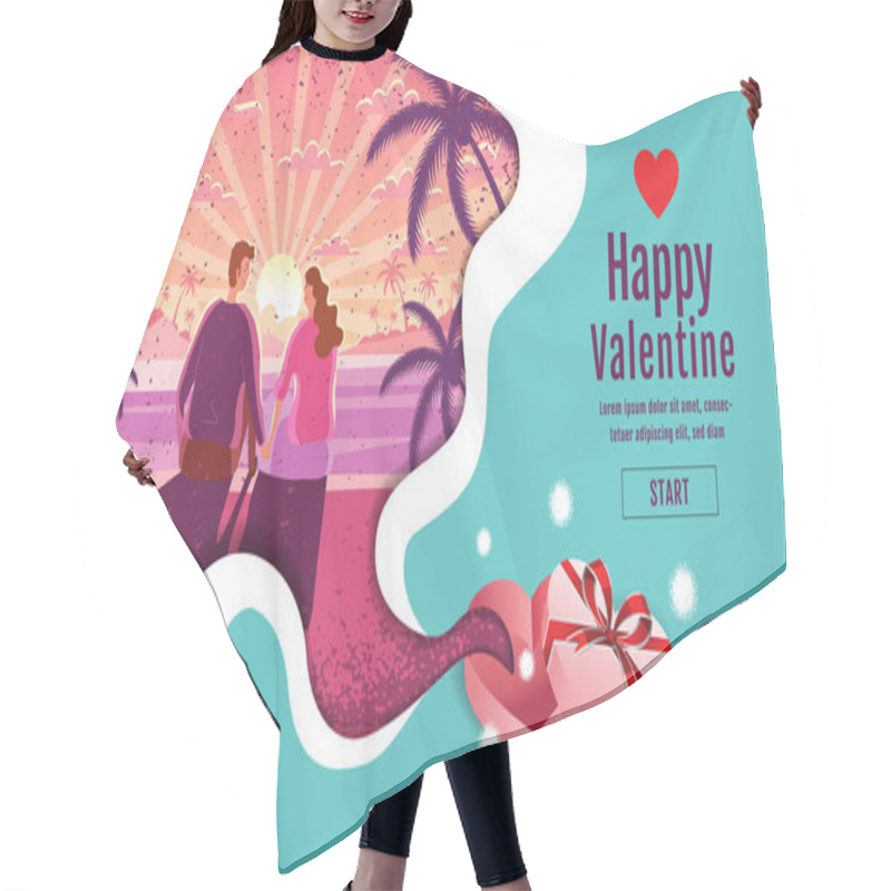 Personality  Lovely Couple ,Valentine's Day ,festival, Sun Rise Landscape Background, Banner Design Layout, Vector Illustration, Art Style, Hair Cutting Cape