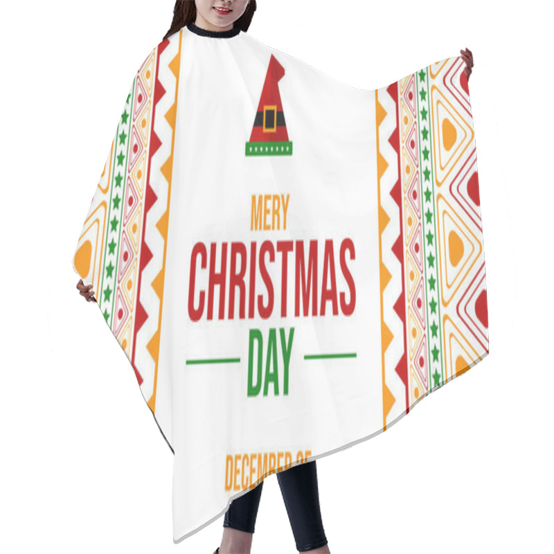 Personality  Festive Merry Christmas 2025 Card Design With Bright Geometric Patterns, Bold Text, And A Cheerful Holiday Theme Hair Cutting Cape