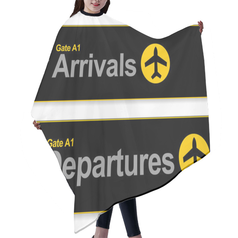 Personality  Arrival And Departures Airport Signs Isolated Over A White Background. Hair Cutting Cape