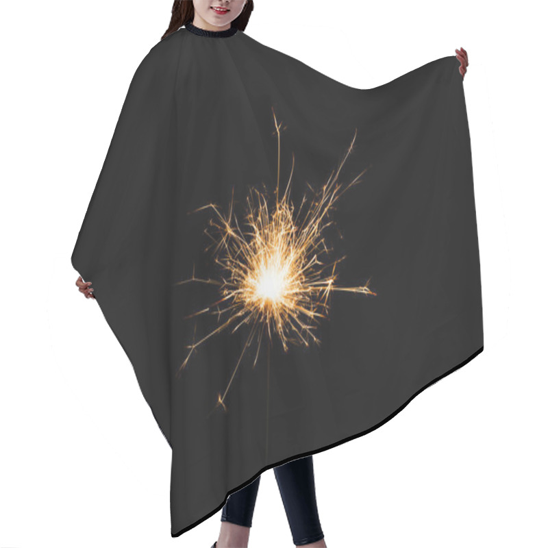 Personality  Close-up View Of Festive New Year Sparkler On Black Background  Hair Cutting Cape