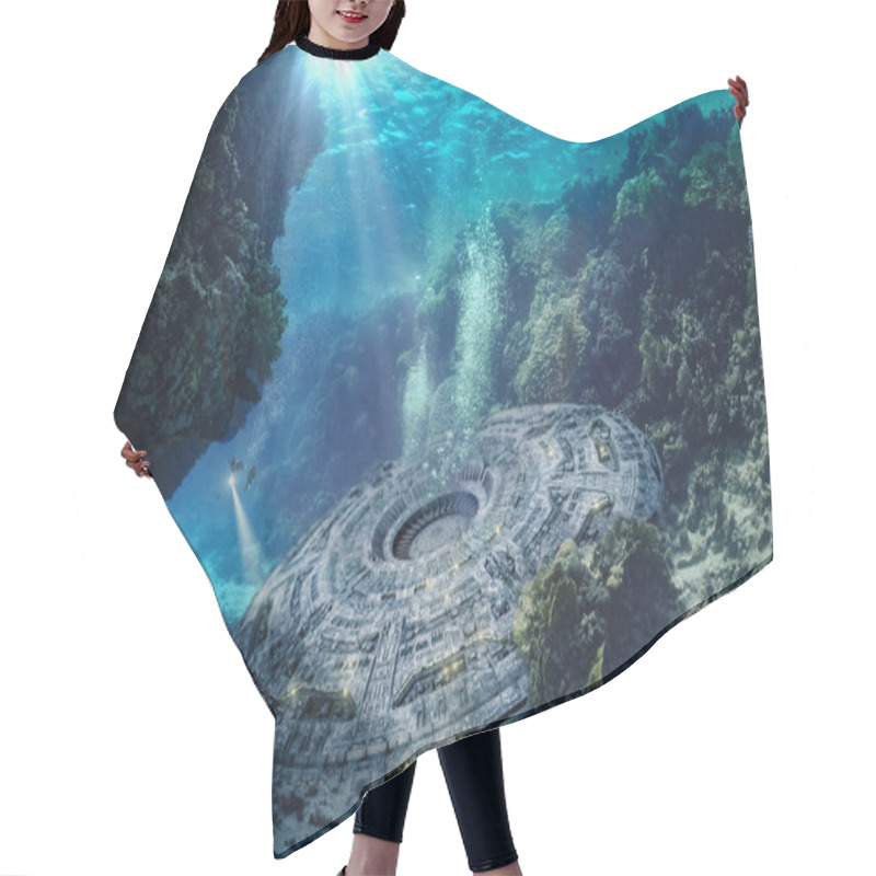 Personality  Unknown Object Is Explored Underwater By Divers - 3D-Illustratio Hair Cutting Cape