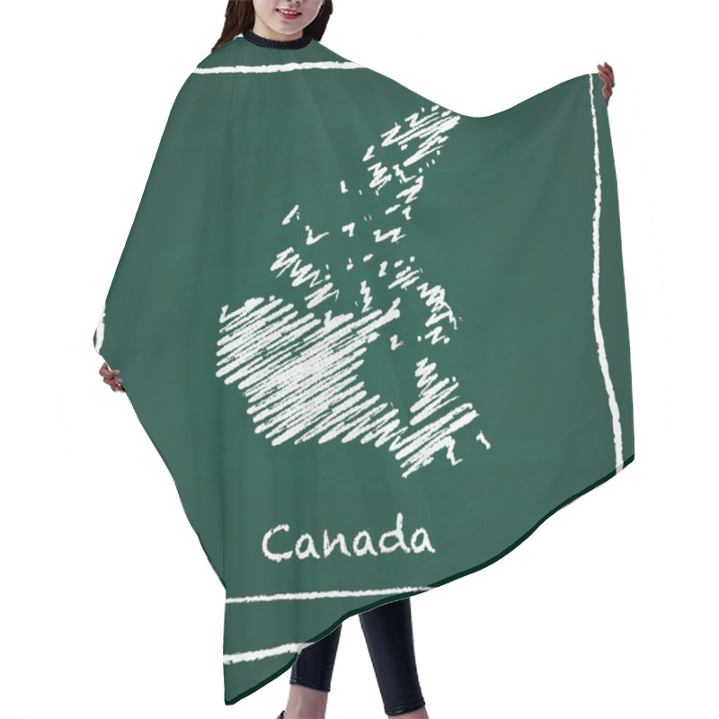 Personality  Canada Outline Vector Map Hand Drawn With Chalk On A Green Blackboard. Hair Cutting Cape