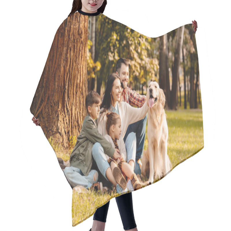 Personality  Family On Picnic Petting Dog Hair Cutting Cape