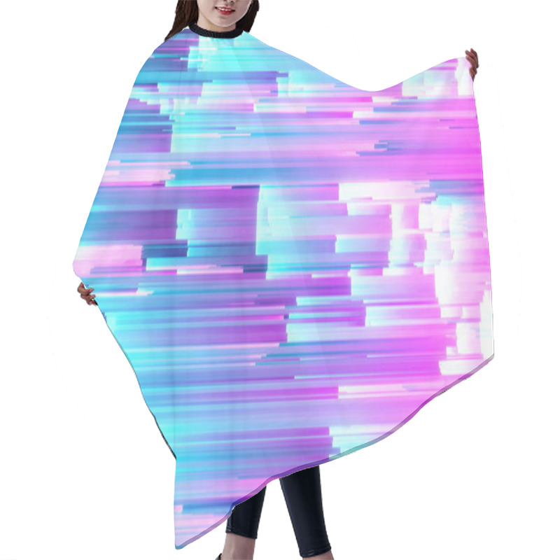 Personality  Abstract 3d Illustration Of Pixel Sorting Pattern Glitch Effect. Use In Music Video, Transitions, Broadcast, Fluorescent Ultraviolet Light Blue Pink Spectrum Hair Cutting Cape