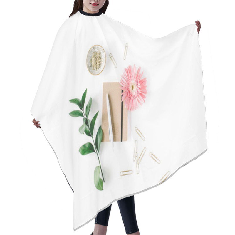 Personality  Pink Gerbera Daisy, Green Branch, Golden Clips Hair Cutting Cape