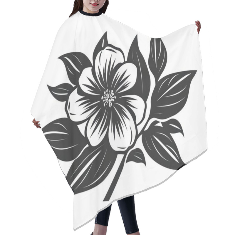 Personality  A Delicate Black And White Illustration Of A Blooming Flower With Intricate Leaves, Embodying Elegance And Simplicity. Hair Cutting Cape