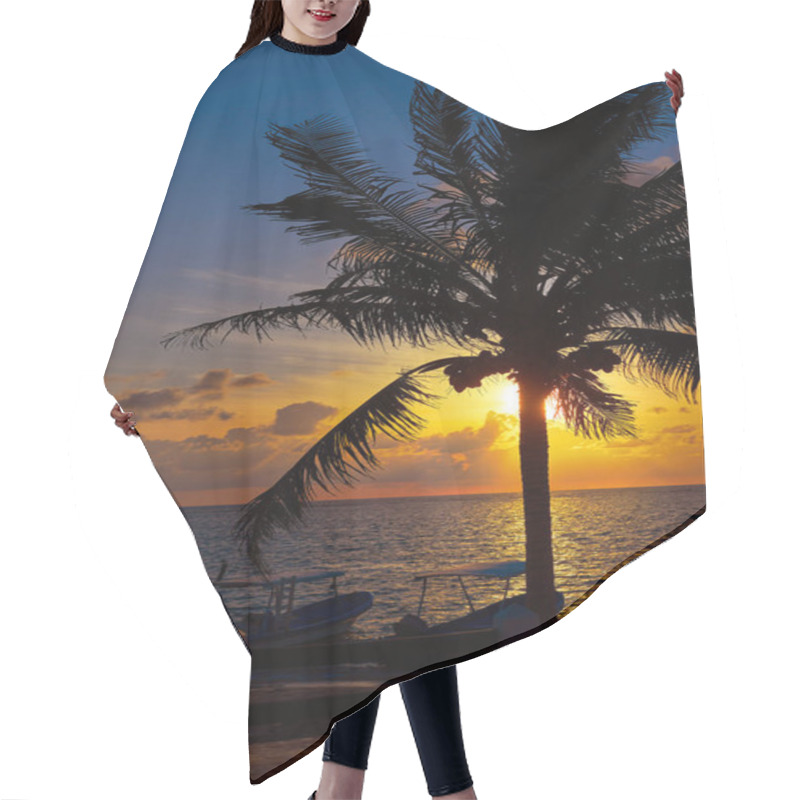 Personality  Riviera Maya Sunrise Beach Palm Tree Hair Cutting Cape