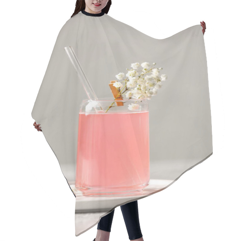 Personality  Glass With Tasty Cocktail And Beautiful Gypsophila Flowers On Light Background Hair Cutting Cape