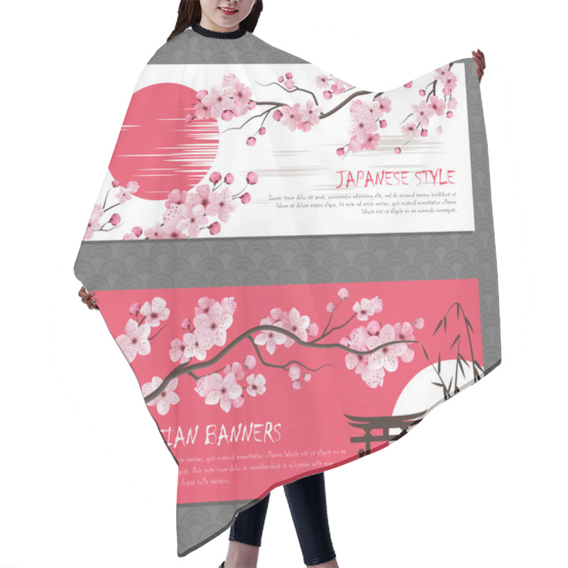 Personality  Japan Sakura Horizontal Banners Set Hair Cutting Cape