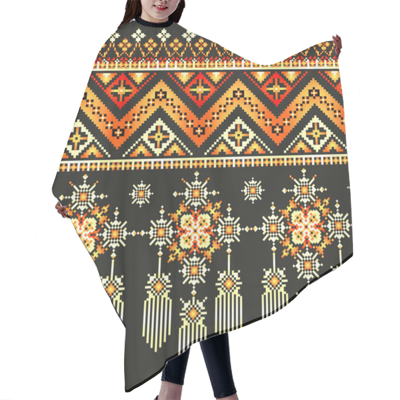 Personality  Ethnic Pixel Pattern Embroidery, Folk Tribal Design Hair Cutting Cape