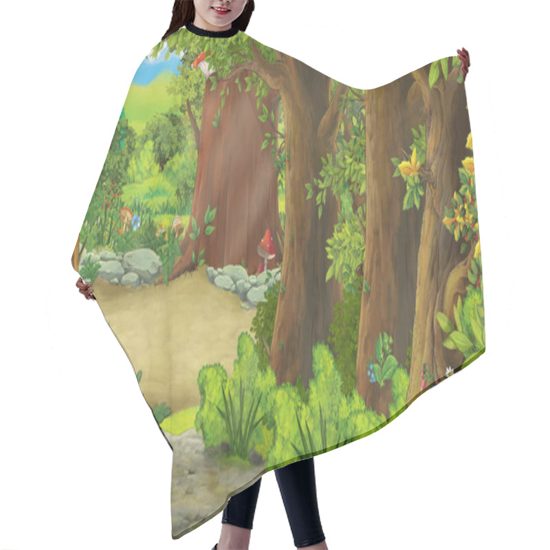 Personality  Cartoon Summer Scene With Path In The Forest - Nobody On Scene - Illustration For Children Hair Cutting Cape