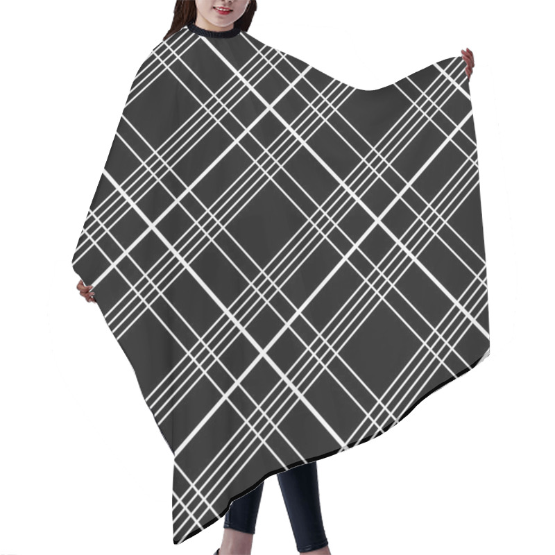 Personality  Plaid Fabric On A Black Background. Seamless Vector Pattern. Monochrome. Hair Cutting Cape