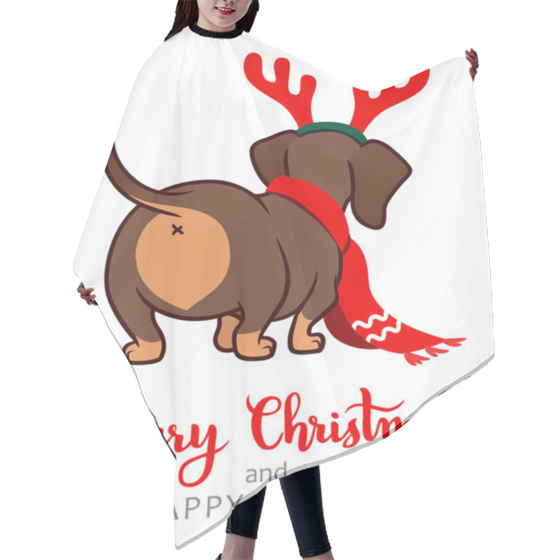 Personality  Christmas Dachshund Puppy Dog Vector Cartoon Illustration. Cute  Hair Cutting Cape