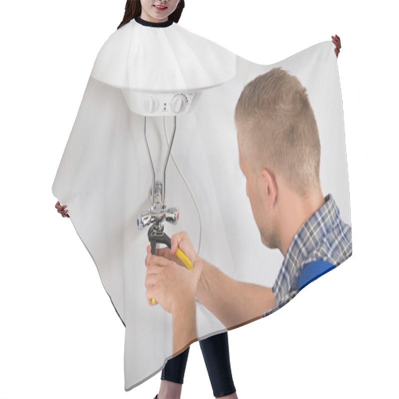 Personality  Repairman Repairing Electric Boiler Hair Cutting Cape