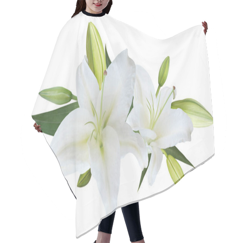 Personality  White Lily Flower Bouquet Isolated On White Background For Card And Decoration Hair Cutting Cape