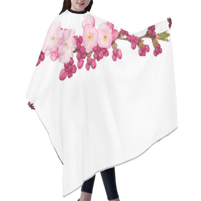 Personality  Branch Of Cherry Flowers With White Background. Hair Cutting Cape