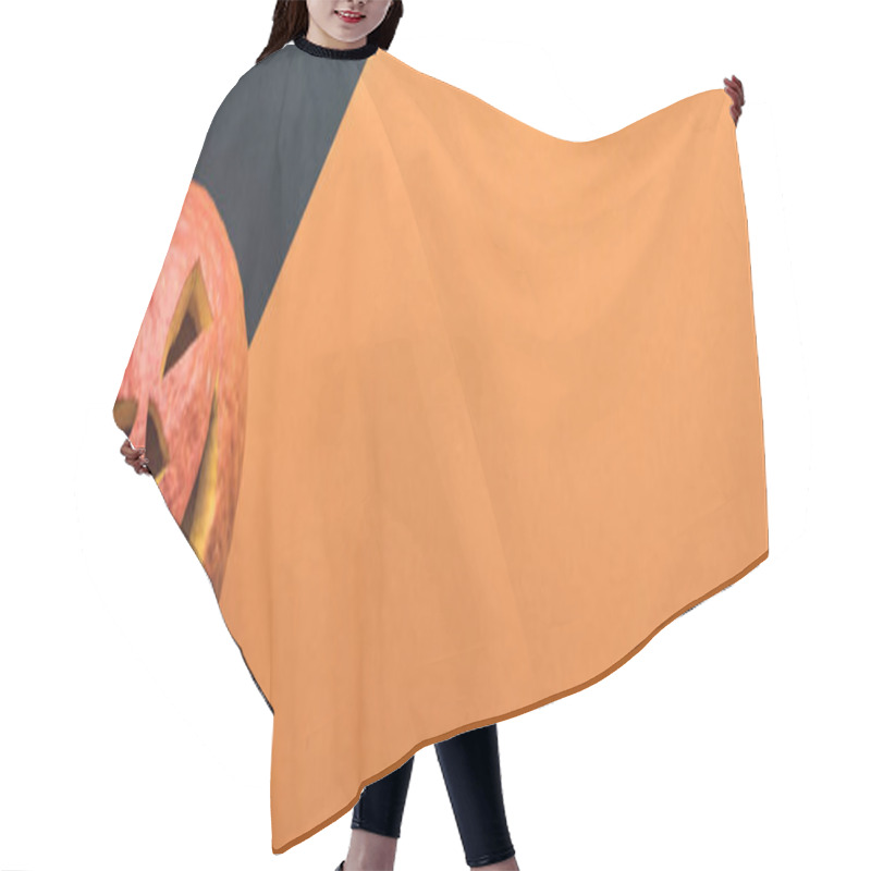 Personality  Panoramic Shot Of Halloween Pumpkin On Black And Orange Background Hair Cutting Cape