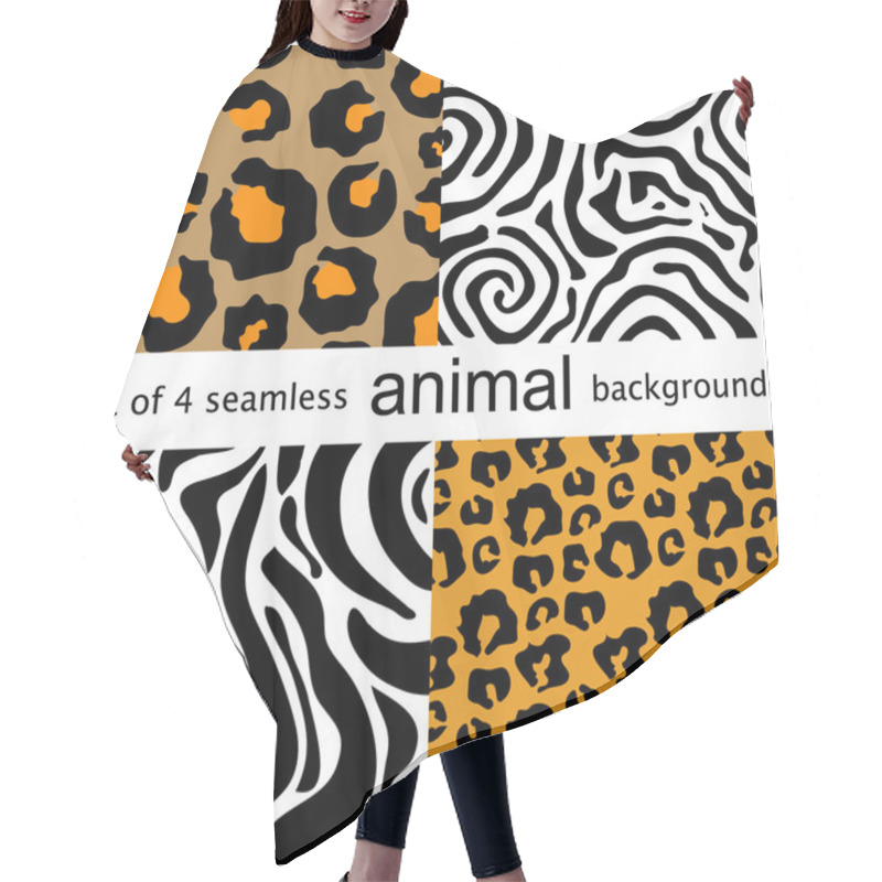 Personality  Four Animal Seamless Patterns. Leopard, Zebra, Tiger, Jaguar. Hair Cutting Cape