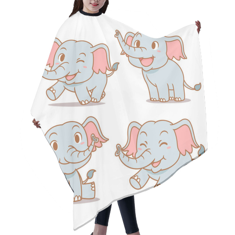 Personality  Set Of Cute Cartoon Baby Elephants In Different Poses. Hair Cutting Cape