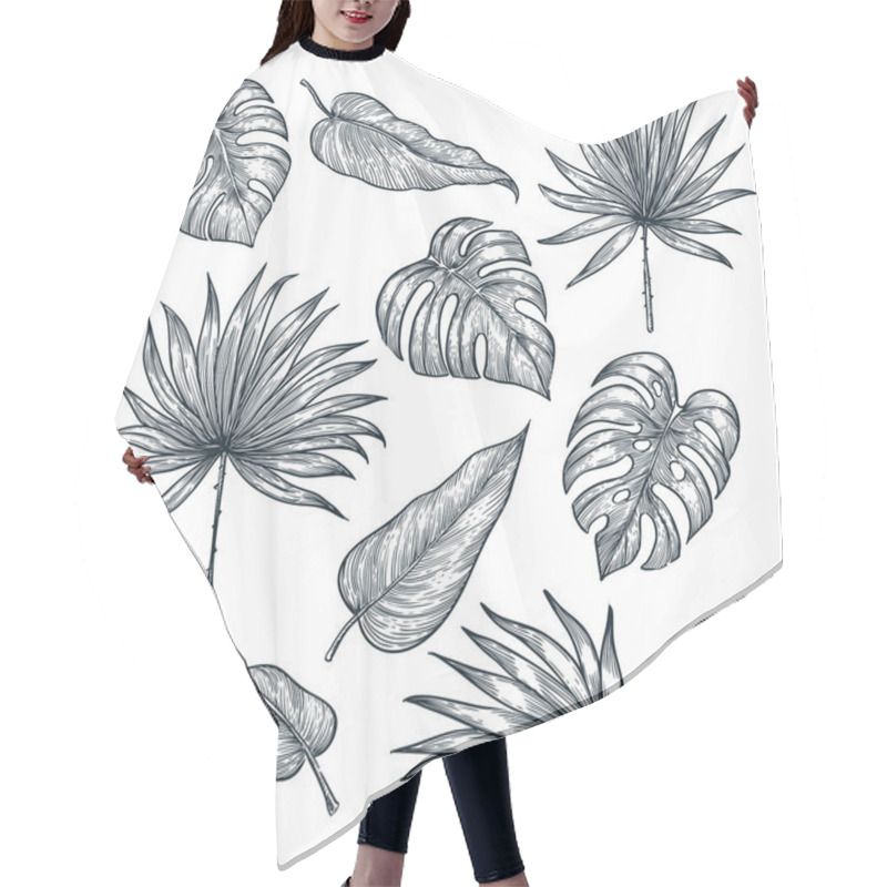 Personality  Tropical Plants Leaf Set, Isolated On White Background. Vector Sketch Illustration. Hand Drawn Tropic Nature And Floral Design Elements. Hair Cutting Cape