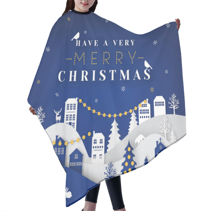 Personality  Merry Christmas Paper Cut Vector Illustration. Greeting Card With Christmas Tree And Paper Cut City. Hair Cutting Cape