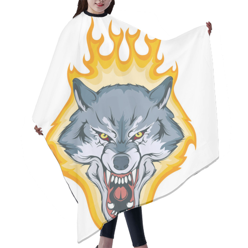 Personality  Wolf On Fire, Vector Graphic To Design Hair Cutting Cape