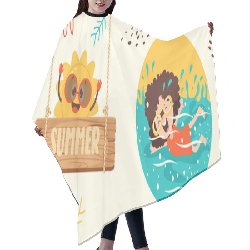 Personality  Flat Summer Banner With Cartoon Character Hair Cutting Cape