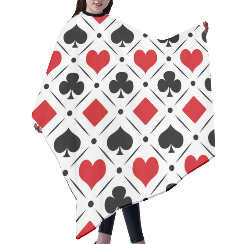 Personality  Seamless Four Card Suits Symbols Design Illustration With Black Rhombus And Dot Decoration On White Background Hair Cutting Cape