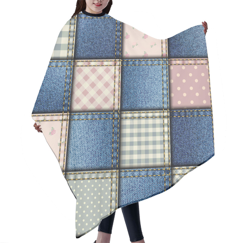 Personality  Patchwork Of Denim Fabric. Hair Cutting Cape