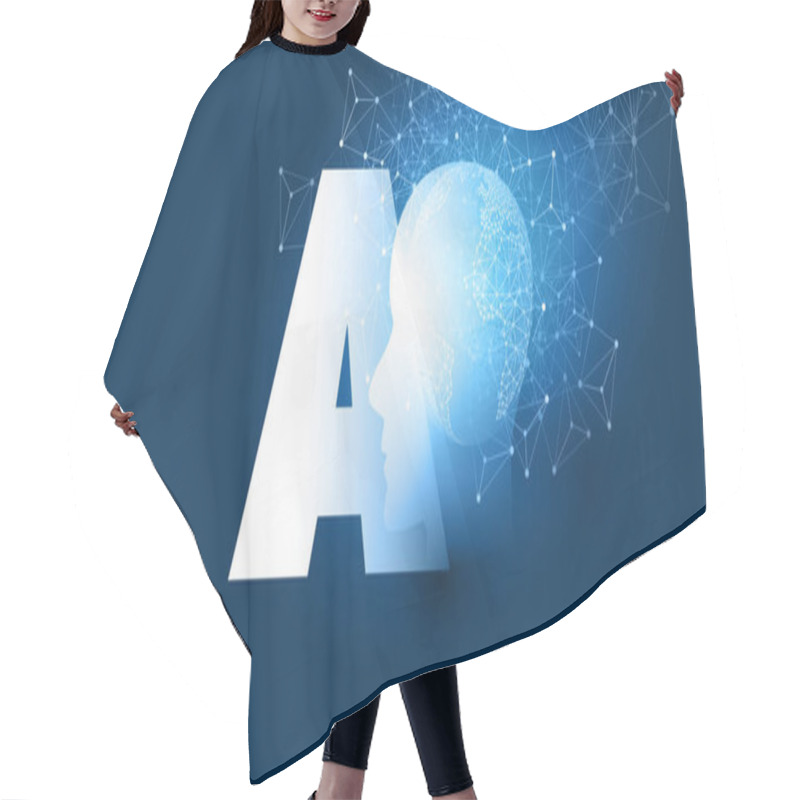 Personality  Futuristic Machine Learning, Artificial Intelligence, Cloud Computing, Automated Support Assistance And Networks Design Concept With AI Label And Wireframe Network Hair Cutting Cape