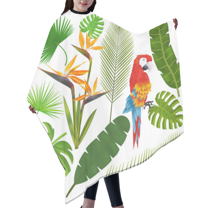 Personality  Tropical Leaves, Flowers And Macaw Vector Illustration Hair Cutting Cape