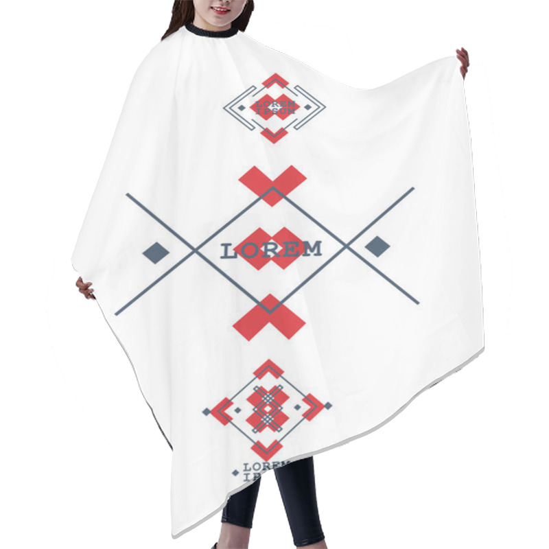 Personality  Bohemian Style Graphic Design Vector Elements. Tribal Ethnic Aztec Motif In Black And Red Geometric Lines. Hair Cutting Cape