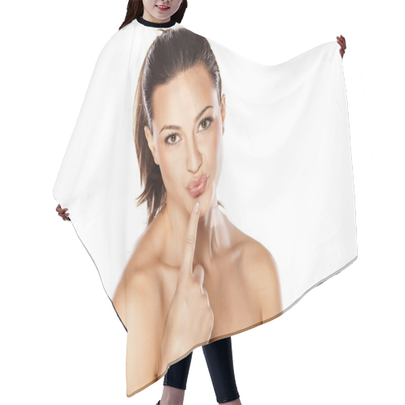 Personality  Girl With Pursed Lips Hair Cutting Cape