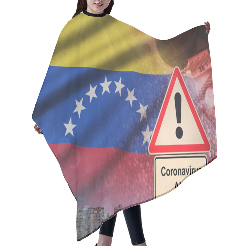 Personality  Venezuela Flag And Coronavirus 2019-nCoV Alert Sign. Concept Of High Probability Of Novel Coronavirus Outbreak Through Traveling Tourists Hair Cutting Cape