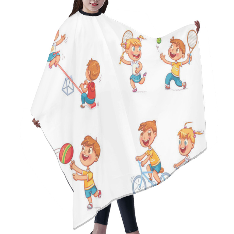 Personality  Children At The Playground. Funny Cartoon Character Hair Cutting Cape