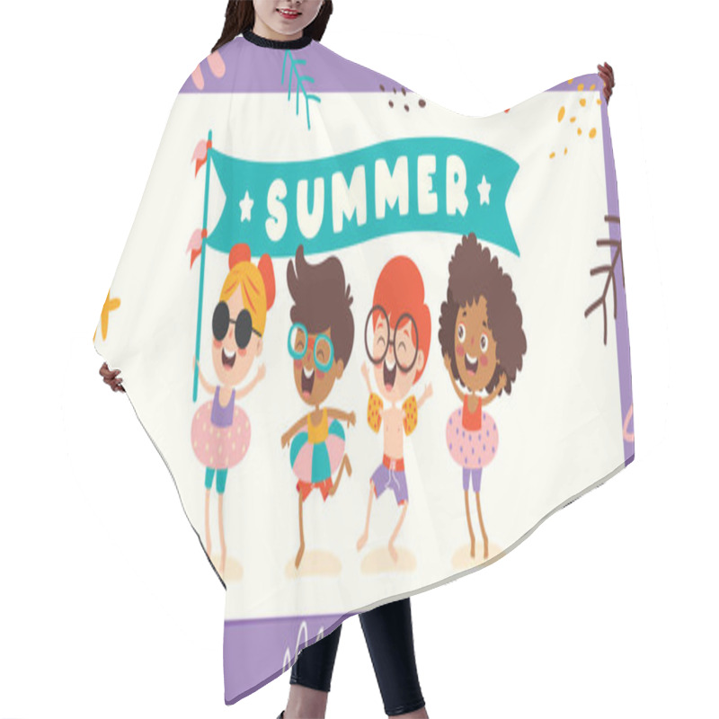 Personality  Flat Summer Banner With Cartoon Character Hair Cutting Cape