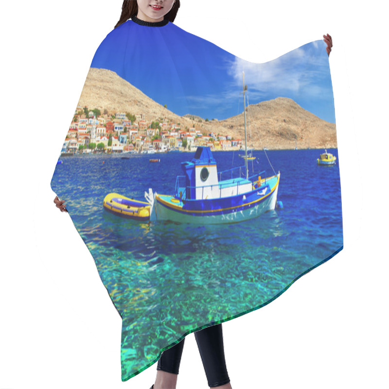 Personality  Tranquil Scene Of Greek Islands. Halki. Dodecanese Hair Cutting Cape