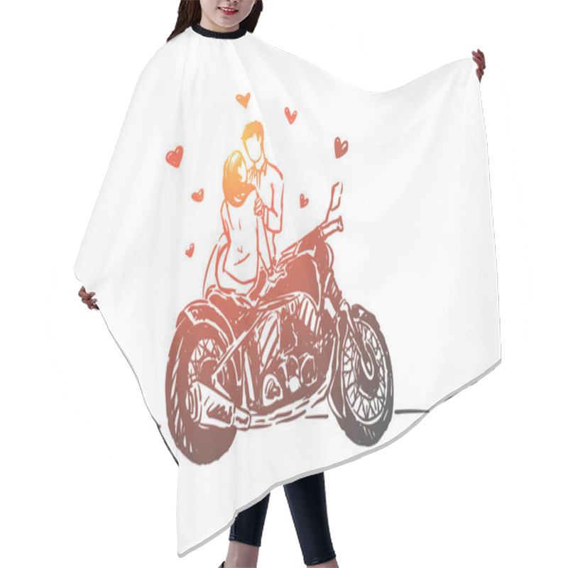 Personality  Young Couple On Date Outdoors, Girlfriend And Boyfriend With Motorcycle, Amorous Relationship Hair Cutting Cape