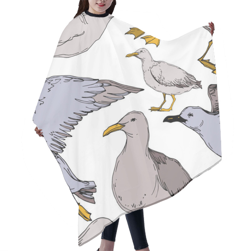 Personality  Vector Sky Bird Seagull In A Wildlife Isolated. Black And White Engraved Ink Art. Seamless Background Pattern. Hair Cutting Cape